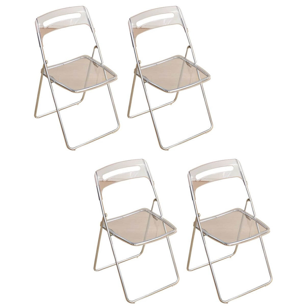 Modern collapsible open back side chair made of plastic and acrylic, ideal for kitchen and dining areas