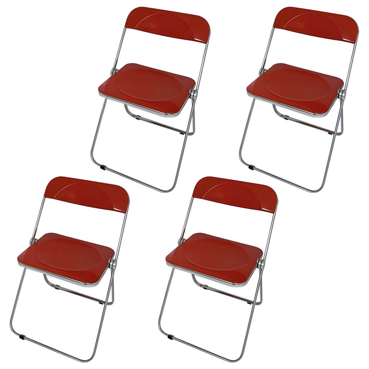 Contemporary acrylic folding armless chair with open back, ideal for dining rooms