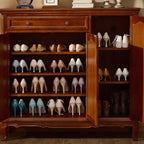 48" Vintage Solid Wood Shoe Cabinet With Louver Doors