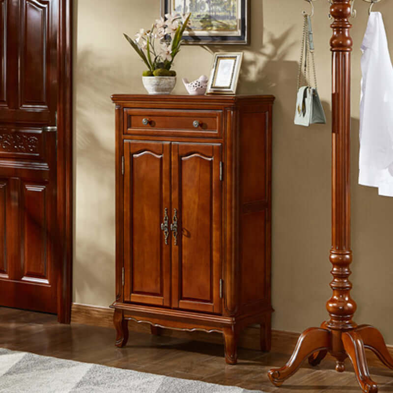 48" Vintage Solid Wood Shoe Cabinet With Louver Doors