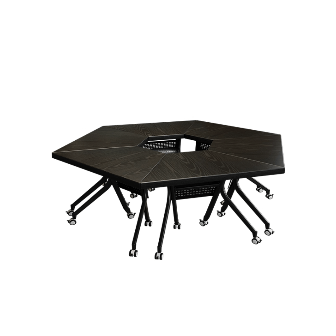 Black folding conference table with 360-degree casters for flexible workspace setups