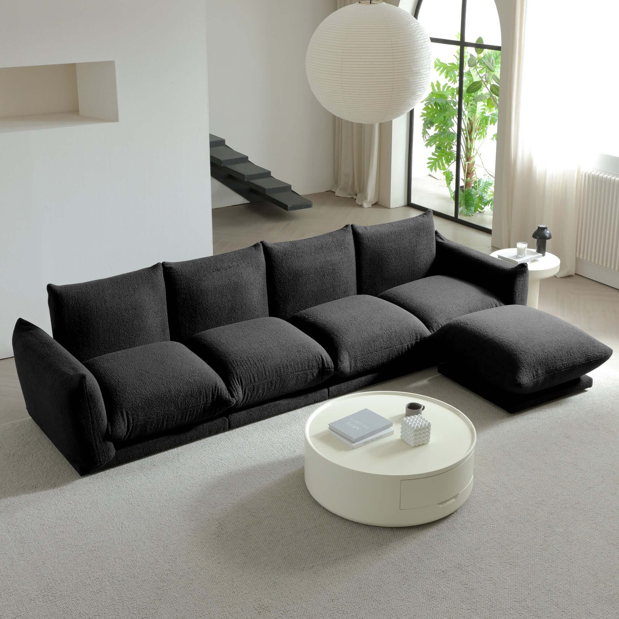 Oversized modern modular cloud sectional couch with lambswool fabric and chaise lounge