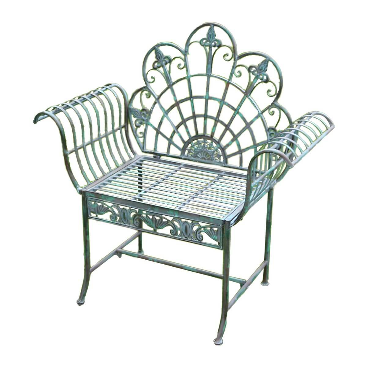 Green metal outdoor dining chair with classic style and water-resistant finish
