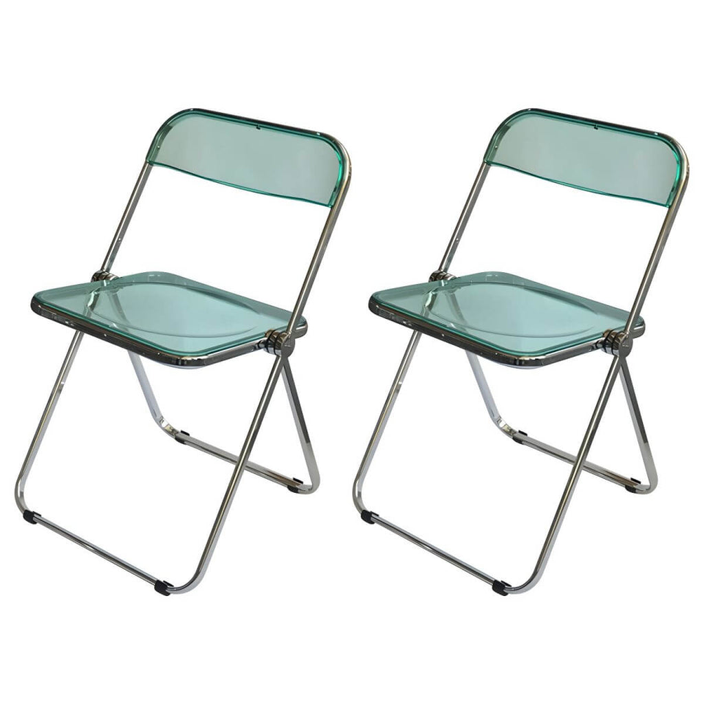 Contemporary acrylic folding armless chair with open back, ideal for dining rooms