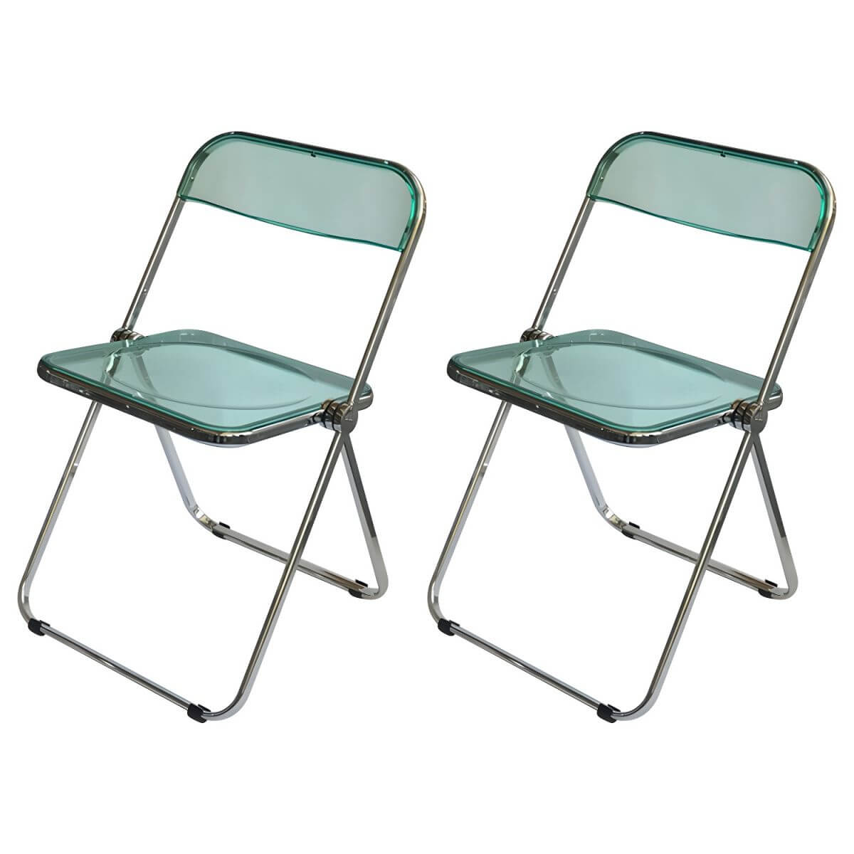 Contemporary acrylic folding armless chair with open back, ideal for dining rooms