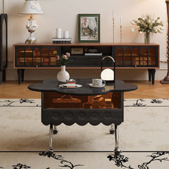 Retro Living Room Movable Coffee Table with Solid Wood Adjustable Petal Design