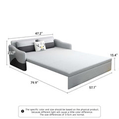 Grey 3 in 1 Pull Out Couch Bed Cotton Linen with Storage Chaise