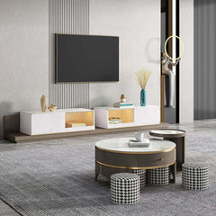 Modern White & Coffee TV Stand with Extendable Drawers