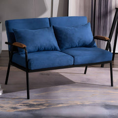 Mid Century Modern Sofa with Black Metal Frame and Solid Wood Arms for 2 People Sofa