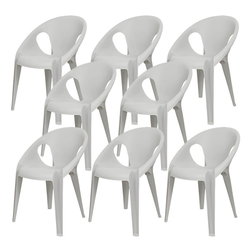 Stackable modern arm chair with open back made of plastic and acrylic for dining