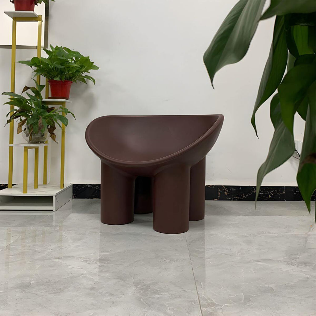 Modern armless papasan accent chair with bowl shape and elephant legs