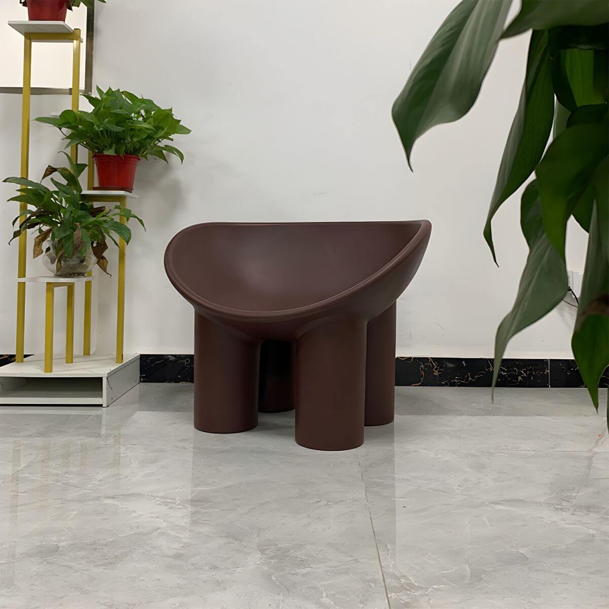 Modern armless papasan accent chair with bowl shape and elephant legs