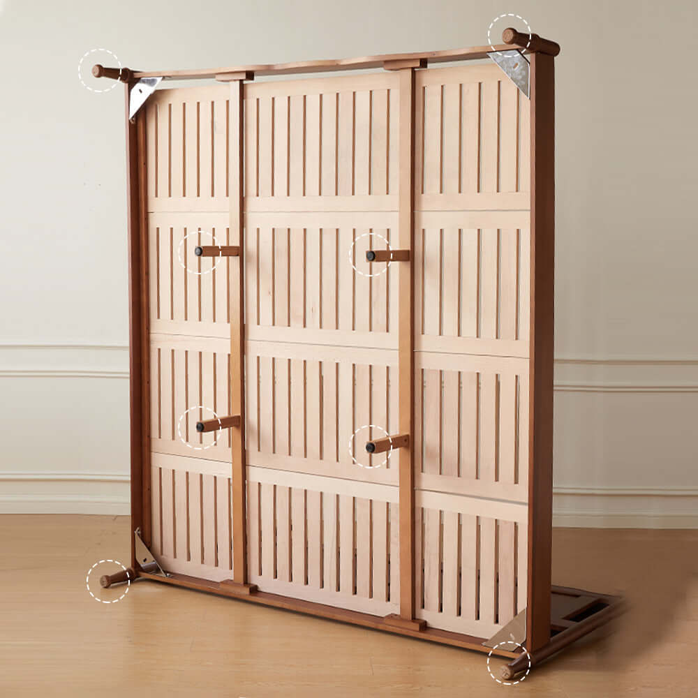 Vintage style solid wood double bed with slatted harp design for sturdy support