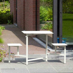 Simplistic Outdoor Picnic Table with Aluminum Frame and White/Light Green/Orange Top Patio Tables