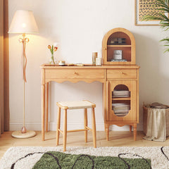 Wooden Makeup Vanity Set with Jewelry Storage & Side Cabinet