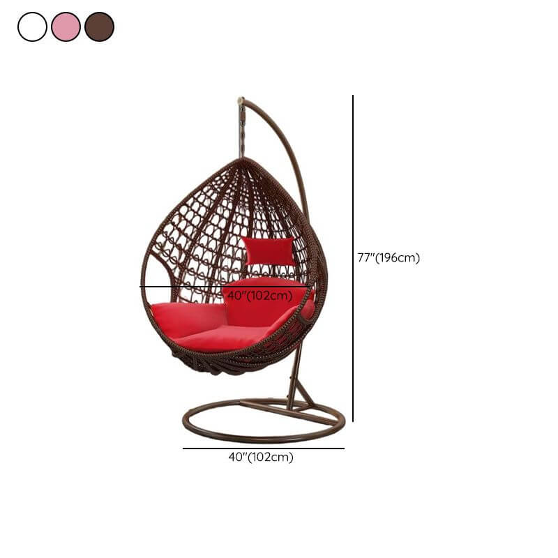 Magenta and sepia porch swing egg chair with alloy stand, chain, cushions, and 2-person seating