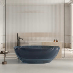 70 Inch Transparent Resin Soaker Modern Bathtub In Black, Floor-Standing Bathtub