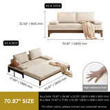 Modern Nordic Pull Out Wood Sofa Bed Khaki Solid Wood Convertible Sleeper Sofa Cotton & Linen