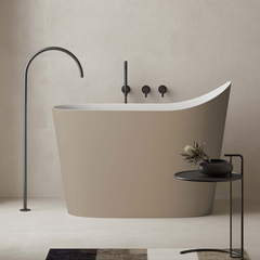 43" Modern Oblique Deep Freestanding Light Brown Stone Resin Japanese Soaking Bathtub