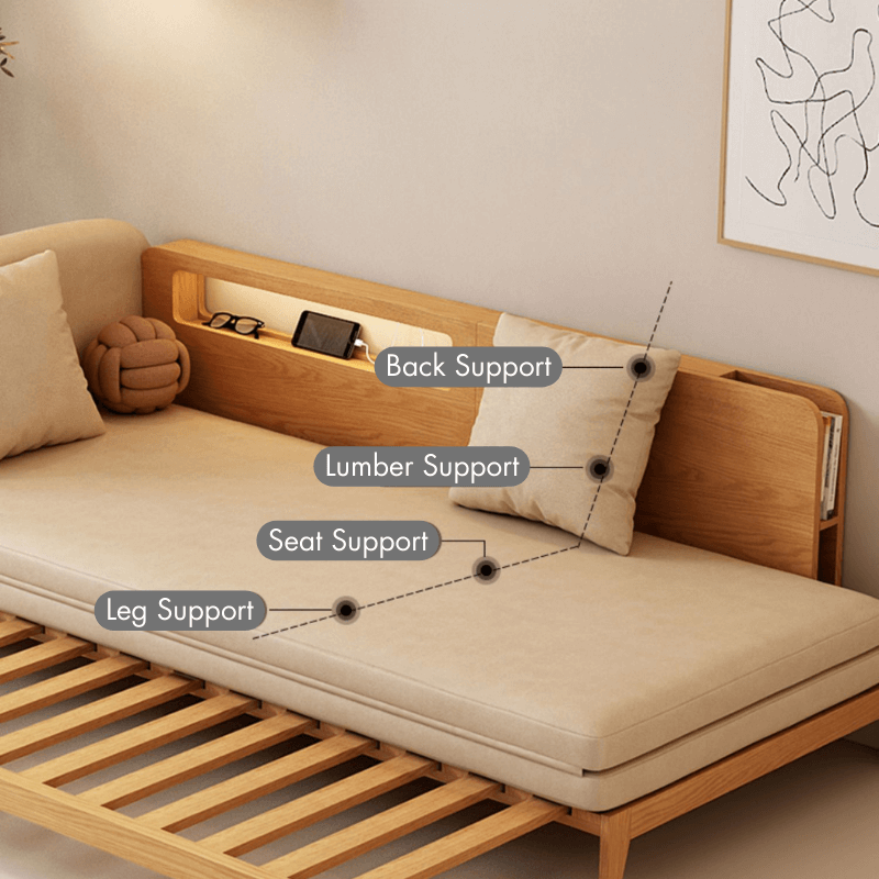 Modern Pull Out Sofa Bed Wood Convertible Sleeper Sofa Cotton Linen