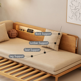 Modern Pull Out Sofa Bed Wood Convertible Sleeper Sofa Cotton & Linen with USB