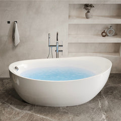 67" Contemporary Oval Freestanding Stone Resin Soaking Bathtub in Matte White