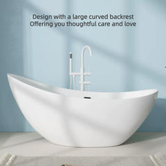 Modern 59-inch moon-shaped white acrylic bathtub with sleek design and thin edges