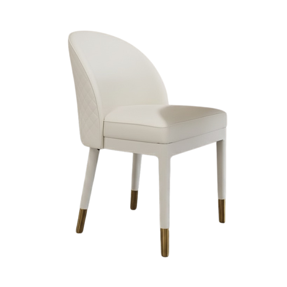Modern Minimalist Beige Faux Leather Dining Chair in Solid Wood Frame