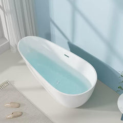 67-Inch Egg-Shaped Single Soak Bathtub in White Acrylic Design