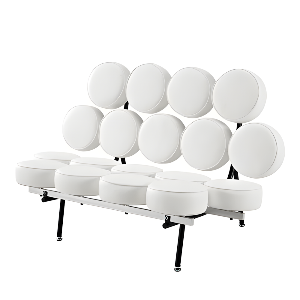 George Nelson Marshmallow Sofa in White Microfiber Leather