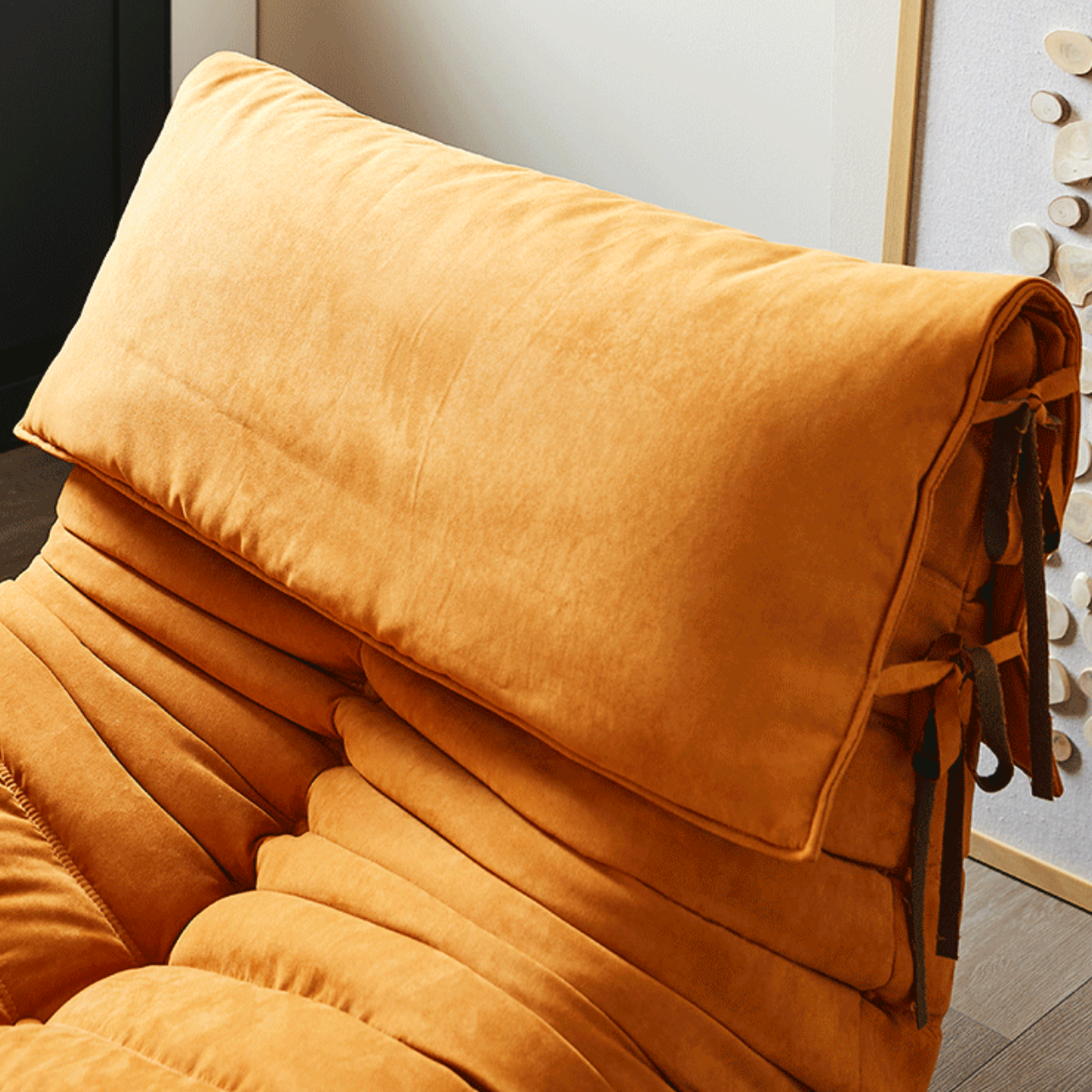 Elegant Burnt Orange Suede Casual Sofa Chair with Caterpillar Design