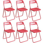 Modern collapsible open back side chair made of plastic and acrylic, ideal for kitchen and dining areas
