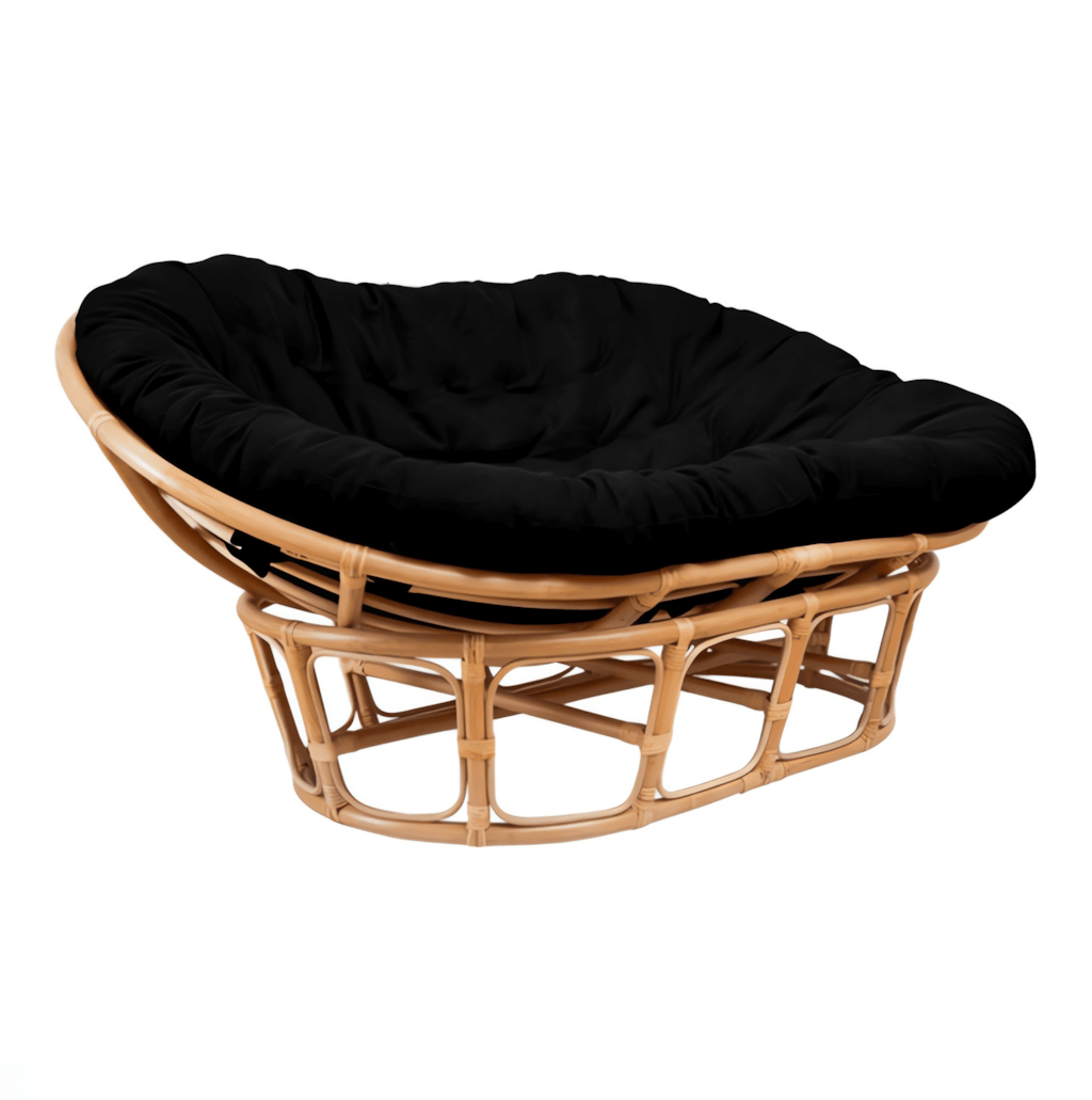 Cozy natural rattan papasan chair available in single or double size for comfortable lounging