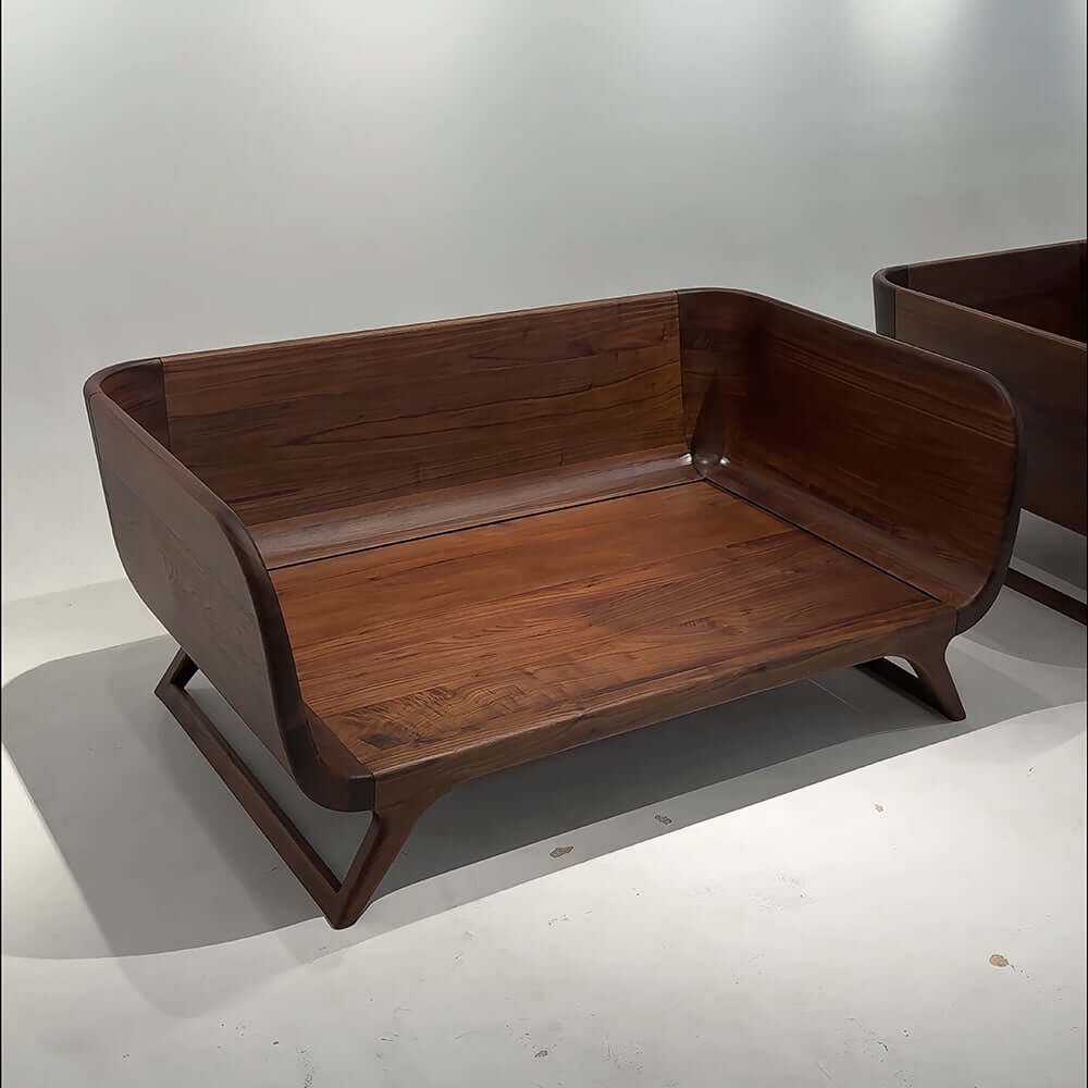 Cocochairs Modern Walnut Solid Wood Straight Sofa – Removable Cushions, Mid-Century 3-Seater Couch for Living Room