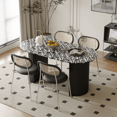 Sleek Black & White Terrazzo Dining Table – Modern Vintage Charm