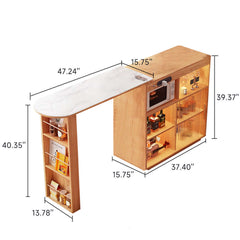 Expandable Solid Wood Bar Table with Mobile Island