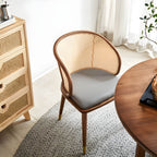 5-piece solid wood dining set with round rattan table and four chairs for dining room