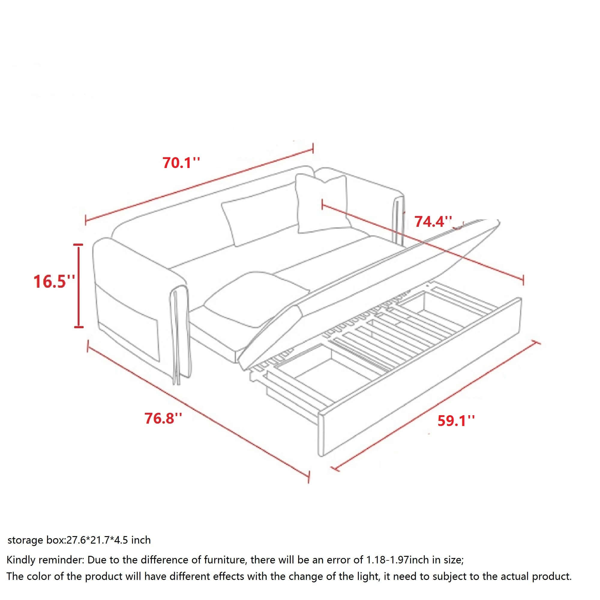 Brown leather convertible sofa with storage, comfortable sleeper for living room