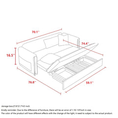 Brown Convertible Sofa Comfortable Leather Sleeper Sofa with Storage