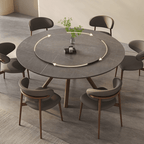 High-End Rotating Round Dining Table in Stylish Gray and Warm Wood Finish