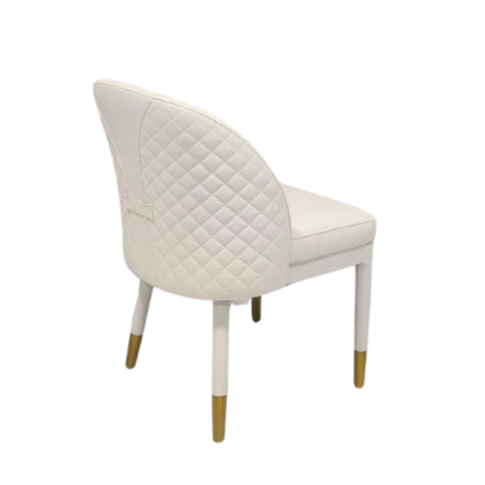 Modern Minimalist Beige Faux Leather Dining Chair in Solid Wood Frame
