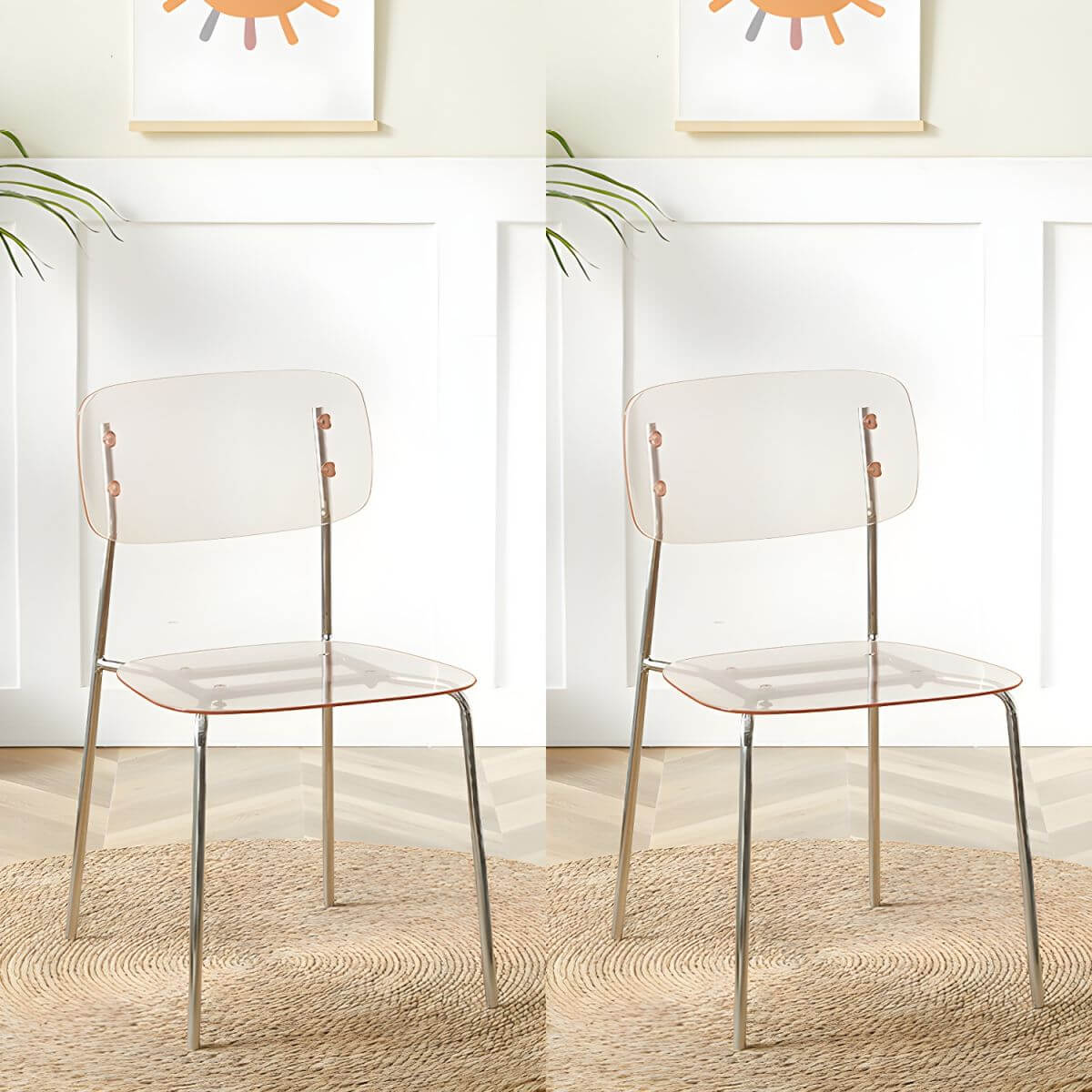 Transparent acrylic dining chair with modern design, perfect for living room and kitchen seating