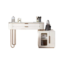 Modern White Makeup Vanity Table with LED Lighted Mirror & Cabinet