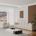 Modern white upholstered velvet floor couch, 4-seater sofa for living room seating