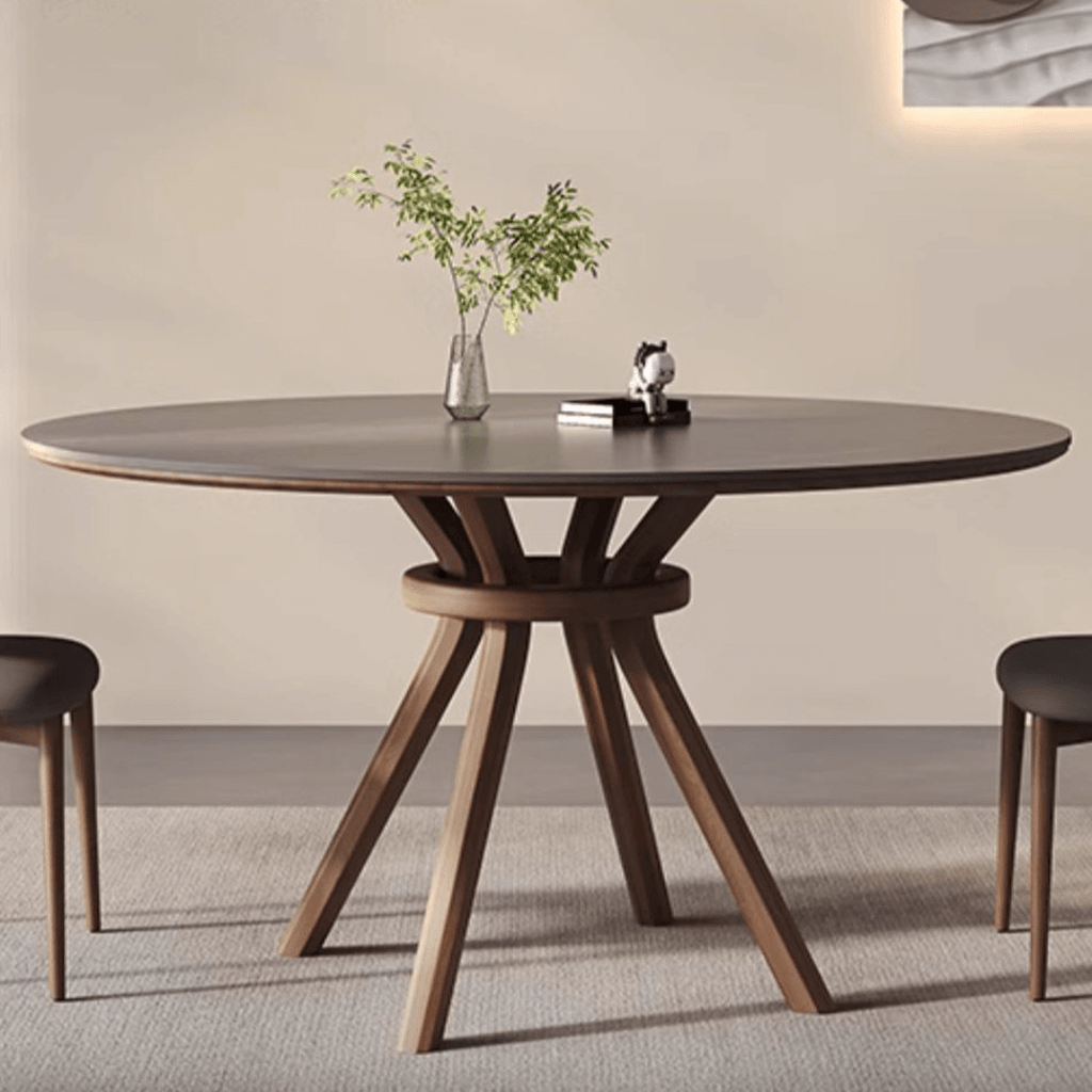 High-End Rotating Round Dining Table in Stylish Gray and Warm Wood Finish