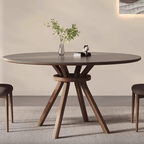 High-End Rotating Round Dining Table in Stylish Gray and Warm Wood Finish