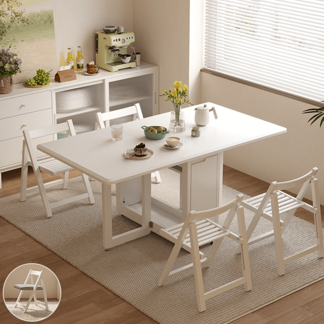 Folding dining table with storage, space-saving and multi-purpose design for small spaces