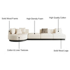 Beige modern L-shaped sectional sofa with pillows and black legs, perfect for corner seating