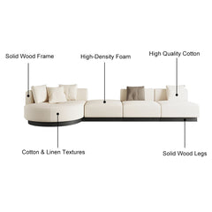 146.9'' LShaped Sectional Corner Modern Modular Sofa in Beige with Pillows & Black Legs