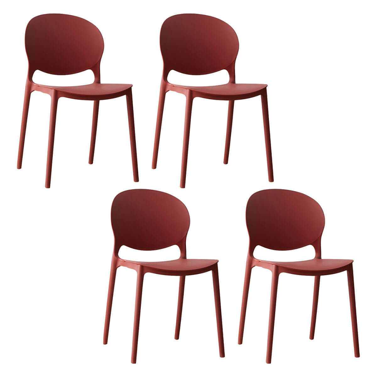 Scandinavian plastic dining chair with open back and four legs, ideal for home use